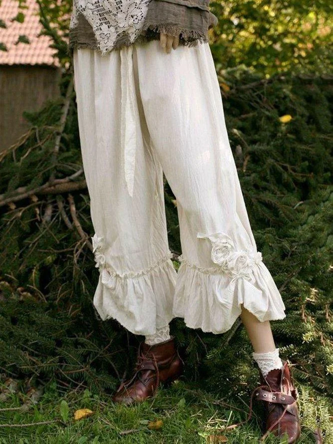 Women Medieval Vintage Solid Plain Casual Vintage Daily Bottom Pants