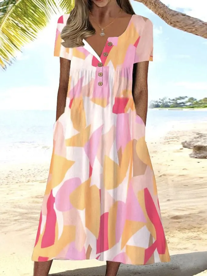 Floral Prints Women Short Sleeve Summer Loose Dress