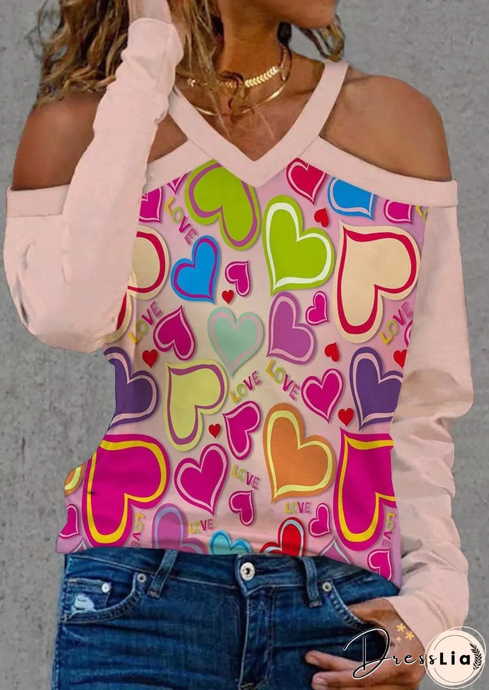 Sexy Halter Heart Printed Shirt