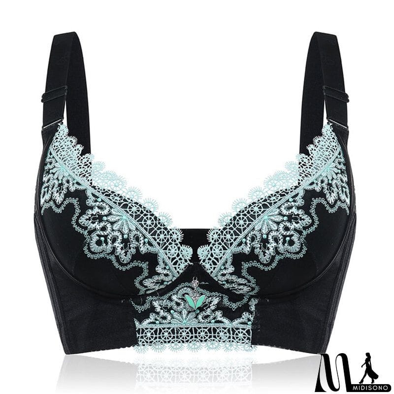 MidiSono - Women's Plus Size Lace Patchwork Wireless Full Coverage Bras - Green