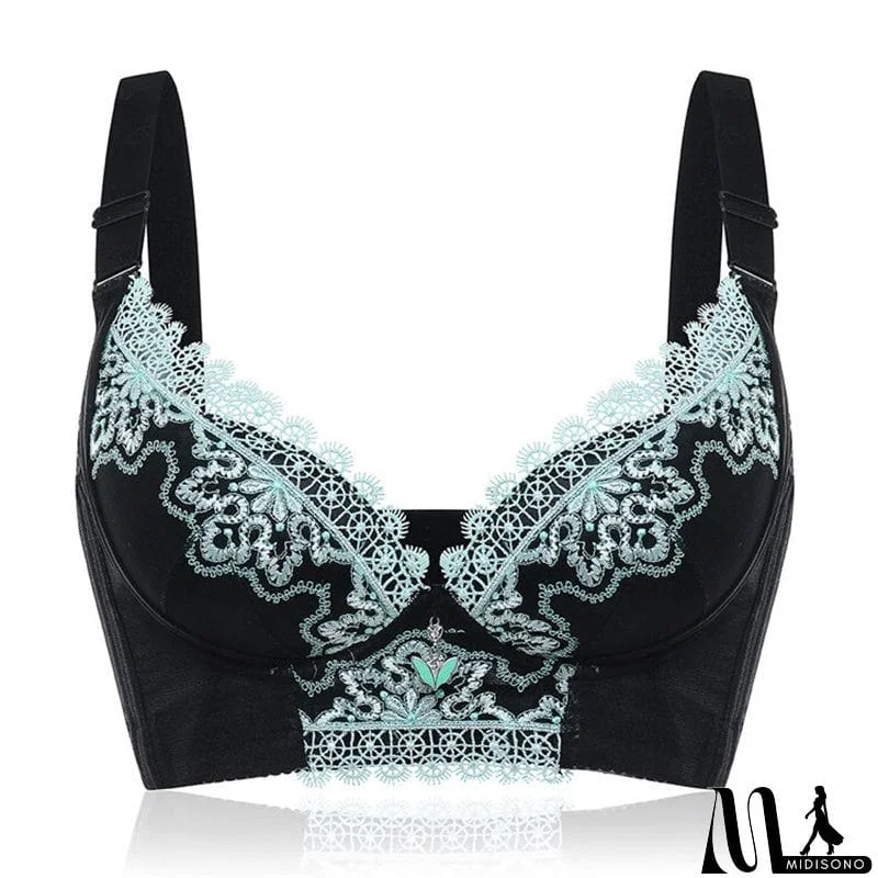 MidiSono - Women's Plus Size Lace Patchwork Wireless Full Coverage Bras - Green
