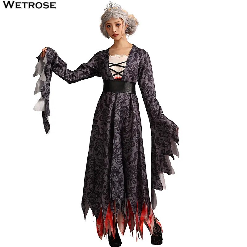[Wetrose] Halloween Gothic Queen Cosplay Costume Princess Lolita Bloody for Women Set Party Carnival Ripped