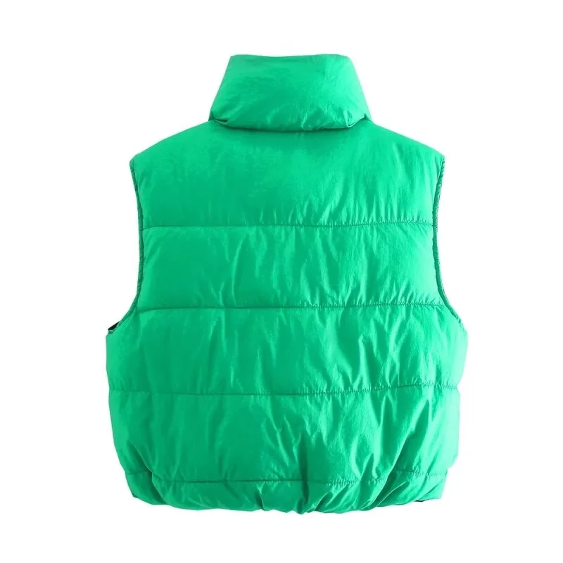 SLMD Stylish Sweet Green Black Double Wear Cropped Vest Coat Women 2021 Fashion Stand Collar Zipper Waistcoat