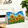 DIY Diamond Art Tissue Box Holder Sunflower PU Leather Diamond Art Desktop Organizer Resin Rhinestone Storage Organizers Gem Art Home Office Decor Craft Gift