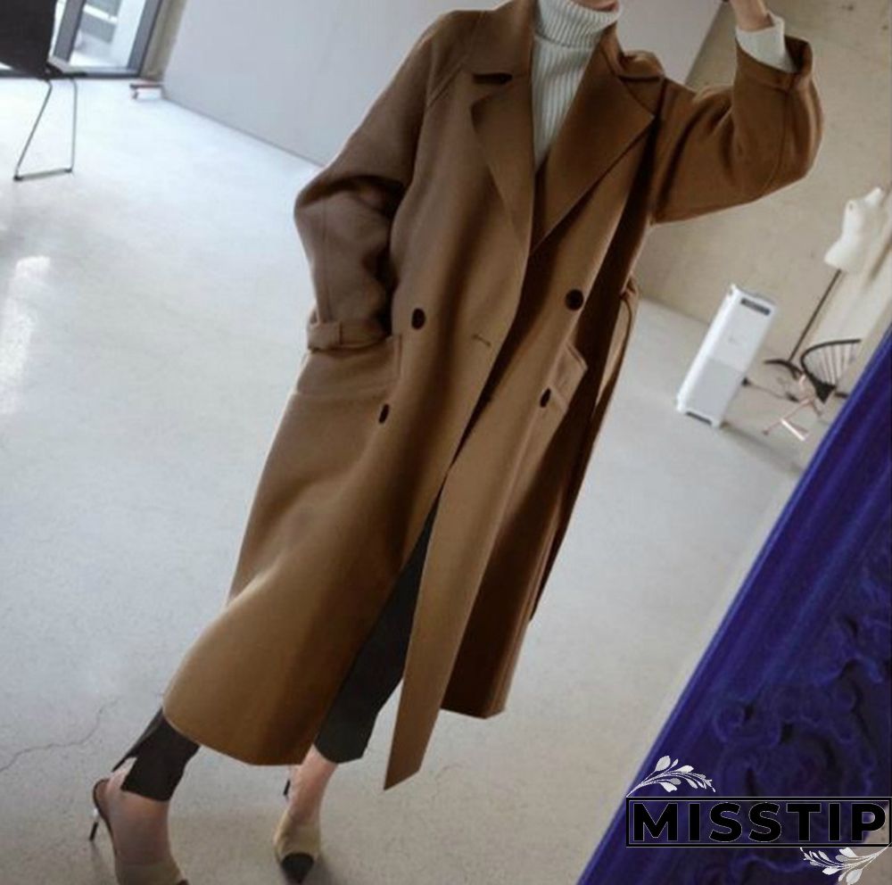 Autumn And Winter Fashion Women Temperament Coat Loose Long Oversize Trench Coat Wool Blend Coat