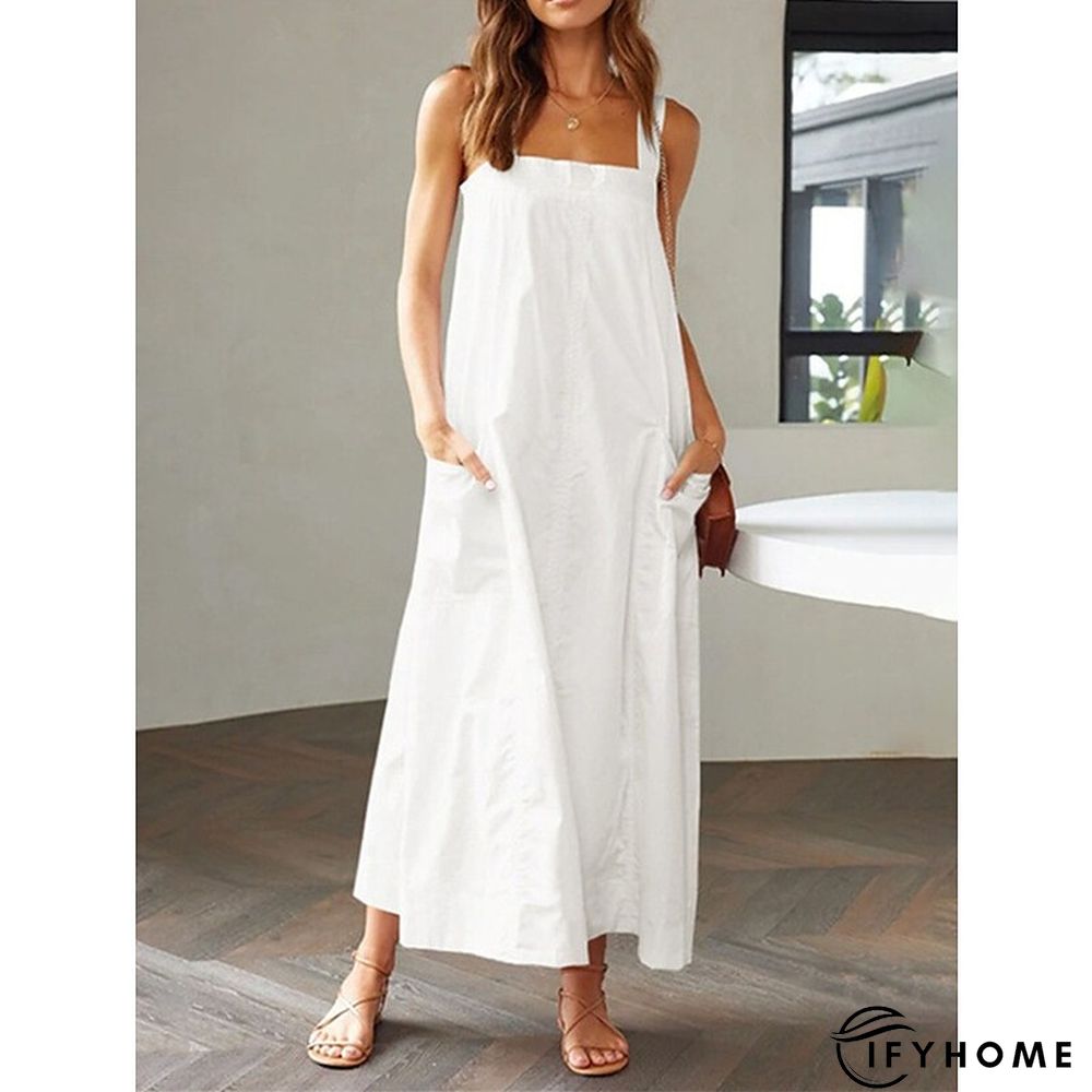Women's Long Dress Maxi Dress Casual Dress Swing Dress Black Dress Pure Color Fashion Casual Outdoor Daily Date Backless Pocket Sleeveless Strap Dress Regular Fit Black White Yellow Spring Summer S M | IFYHOME