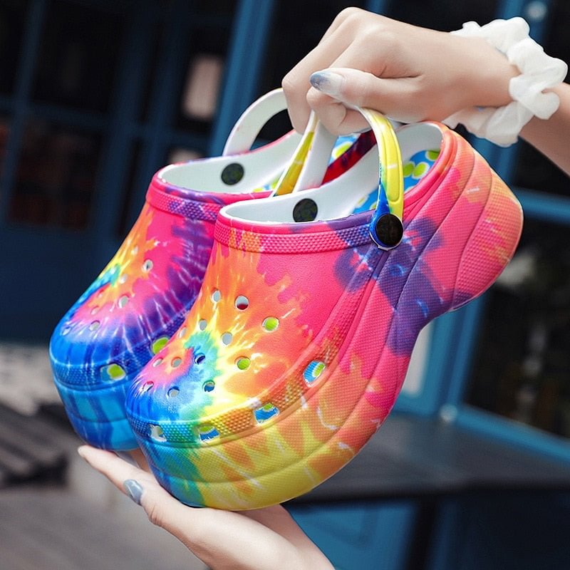 Summer New Woman Shoes Hole Slippers High Heel Sandals Fashion Outdoor Beach Shoes Zapatos Mujer Snake Print Heels for Women