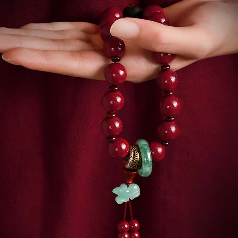 925 Sterling Silver Chinese Zodiac Cinnabar Om Mani Padme Hum Jade Blessing Wrist Mala
