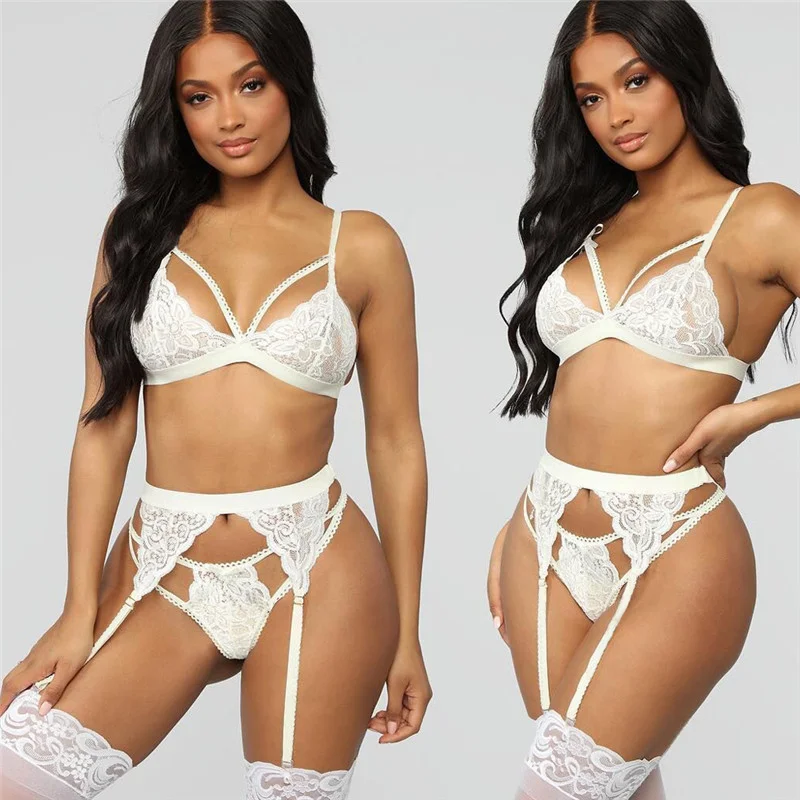 Brownm New Sex Lingerie Sexy Lace Three-Piece Lingerie Lingerie