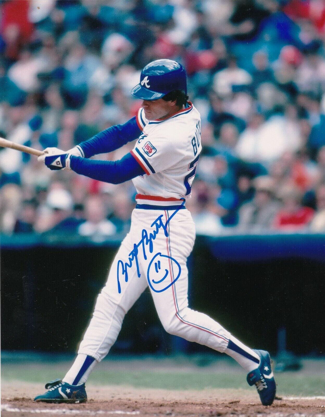 BRETT BUTLER ATLANTA BRAVES ACTION SIGNED 8x10