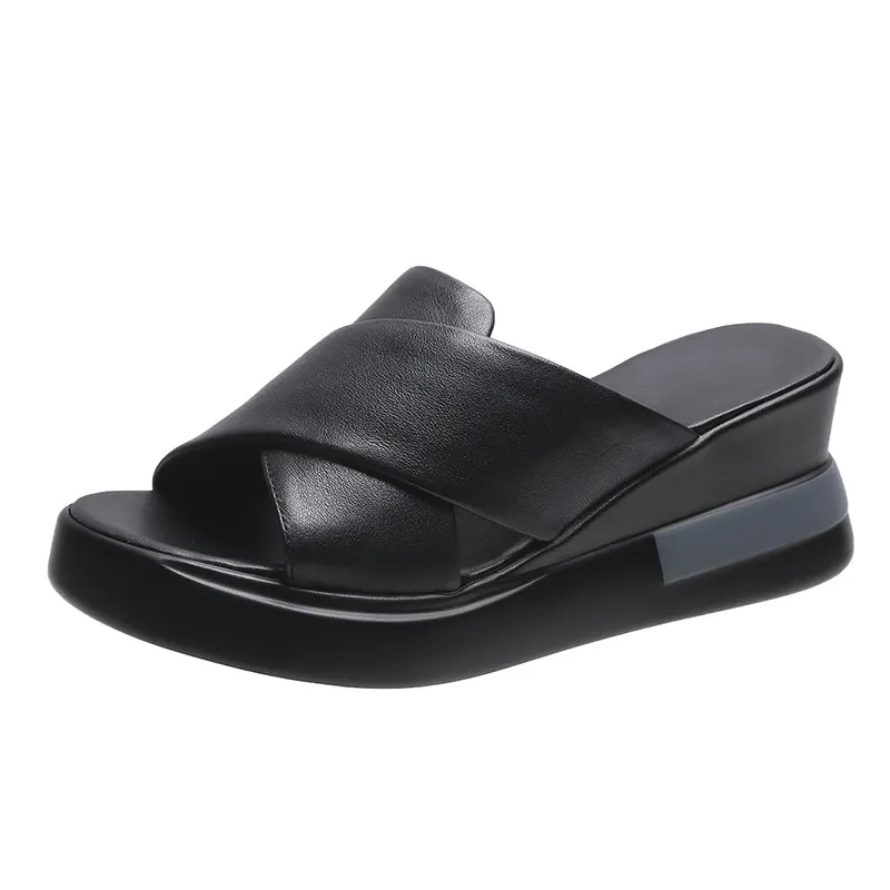 Churchf Churchf Size One Line Slippers Female 2024 Summer New Thick Bottom Slippers Female Cake Slope With Fashion High Heel Slippers