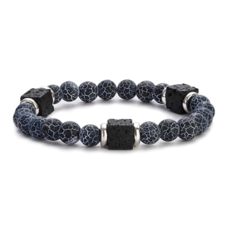 New Lava Cube Volcanic Stone Bracelet Men’s Colorful Marble Glass Beads Retro Bracelet