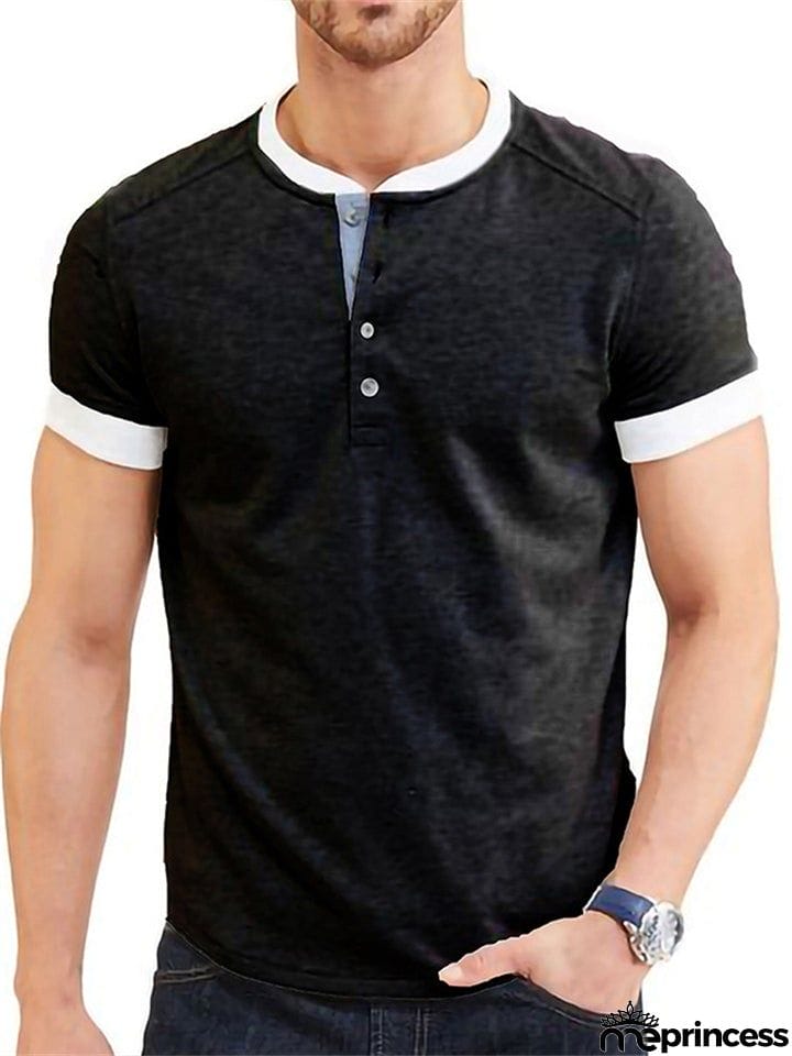 Summer Daily Wear Comfy Short Sleeve Contrasting Slim T-shirts For Men