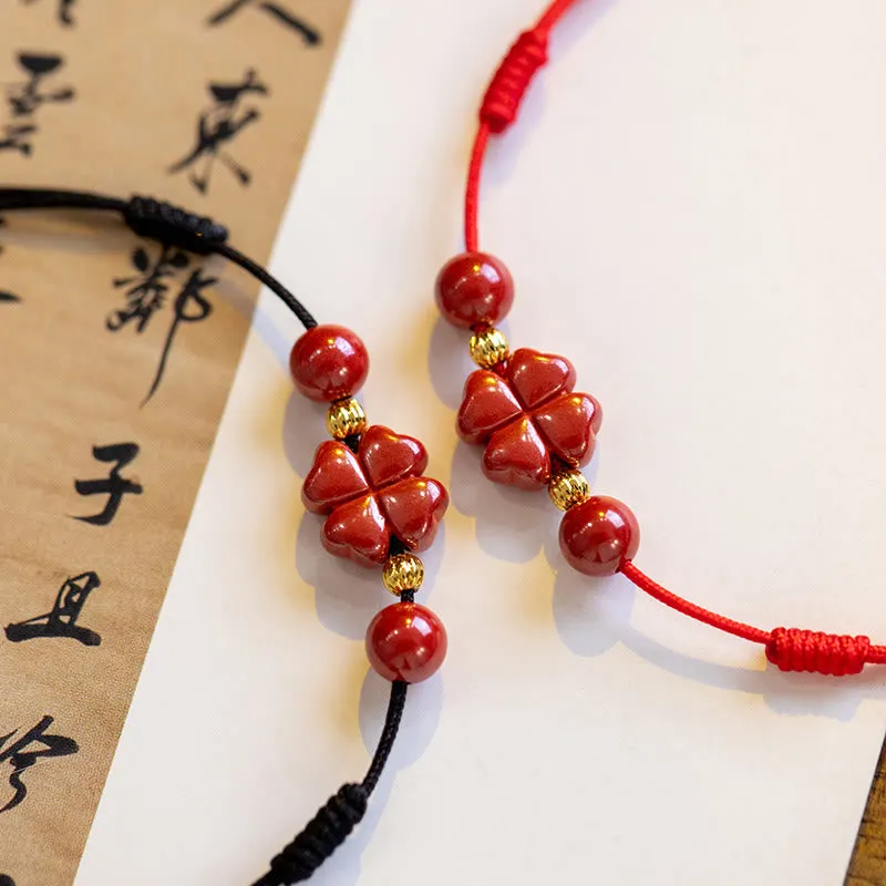 Four Leaf Clover Cinnabar Blessing Calm String Bracelet Anklet