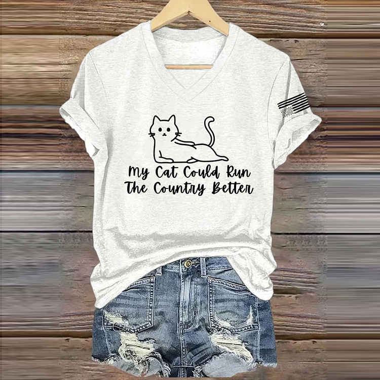 VChics Women's Retro My Cat Could Run The Country Better Print T-shirt