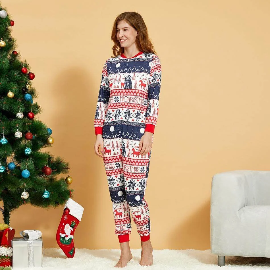 Christmas Reindeer Snowflake Geometric Print Family Matching Onesie Pajamas