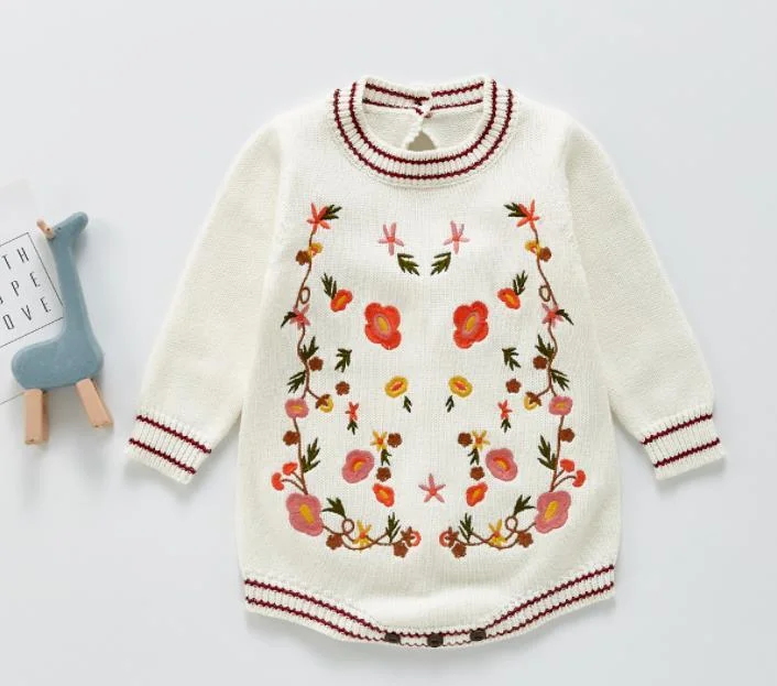 Baby Girls Knitted Bodysuit 2021 Spring Infant Newborn Long Sleeve Solid Ruffled Jumpsuit Outfit Set Baby Spring Autumn Clothing