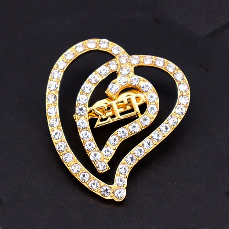 New Custom Rhinestone Crystal Stones Metal Double Heart Love Greek Letter Sigma Gamma Rho Brooch SGRHO Sorority Jewelry