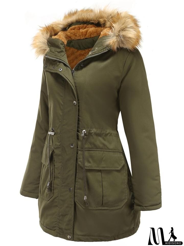 MidiSono - Women's Casual Hooded Thermal Cotton Coats