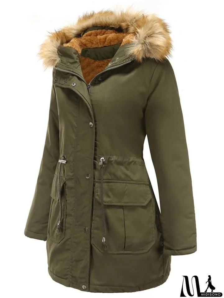 MidiSono - Women's Casual Hooded Thermal Cotton Coats