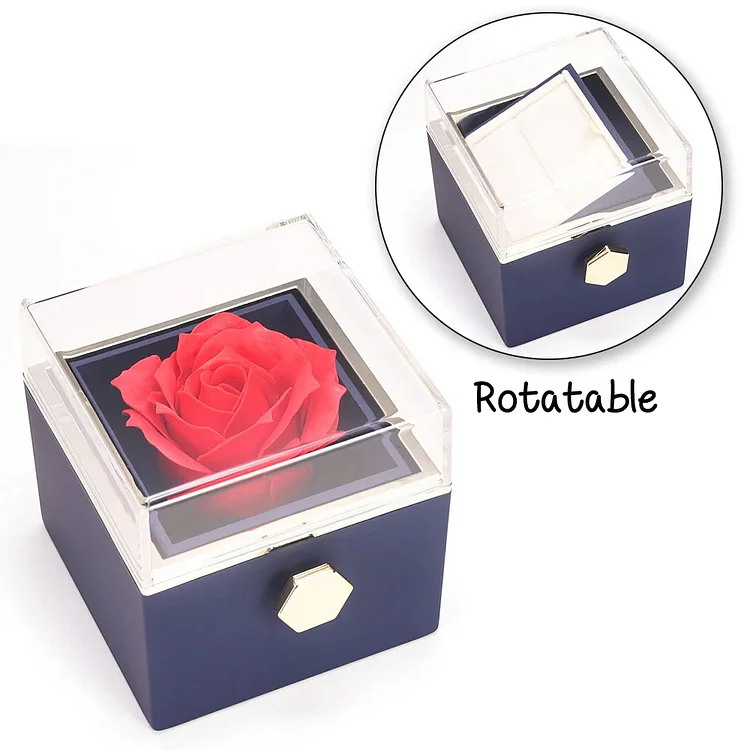 Rotatable Jewelry Box Enchanted Rose Jewelry Gift Package Blue