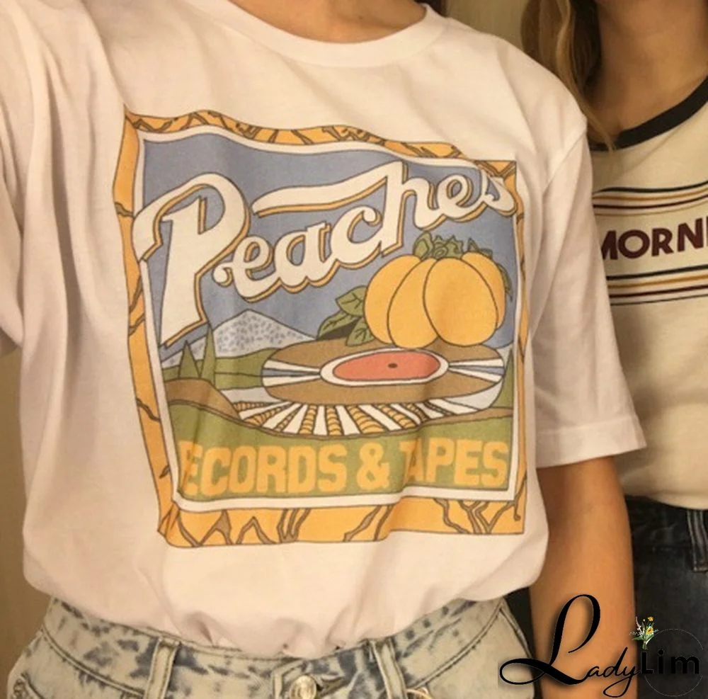 Gothic print Round Neck loose short sleeves t-shirt