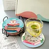 Ensemble de 8 pi&egrave;ces : kits de sous-verres de peinture en diamant maison avec support rond en bois de sous-verre d&rsquo;art en diamant avec coussin antid&eacute;r