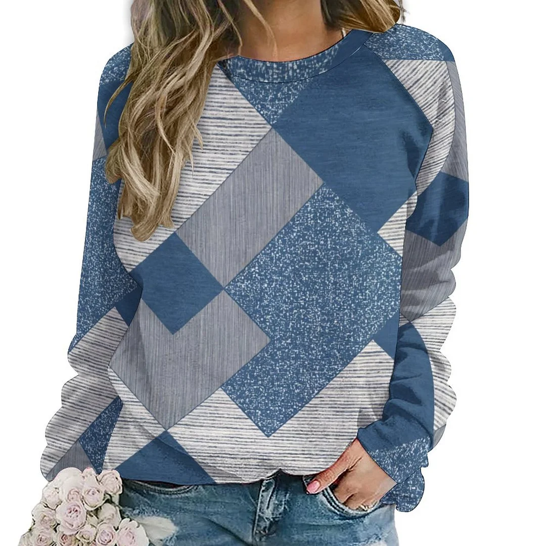 Style & Comfort for Mature Women Printed Long Sleeve Casual Sweatshirt for  Women and Men Unisex Pattern Blue, Vintage, Patchwork