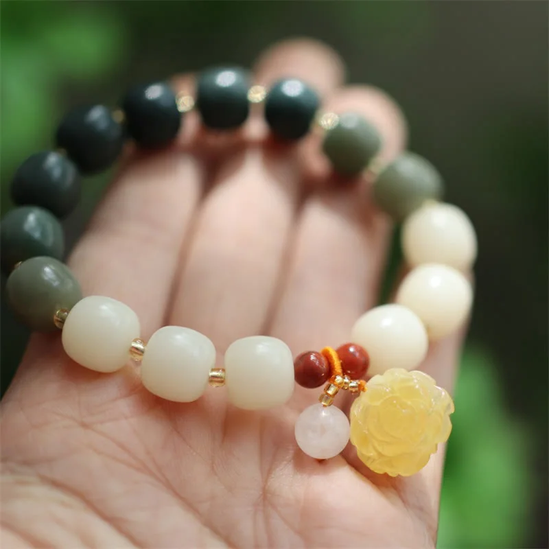 Gradient Bodhi Seed Amber Lotus Peace Bracelet