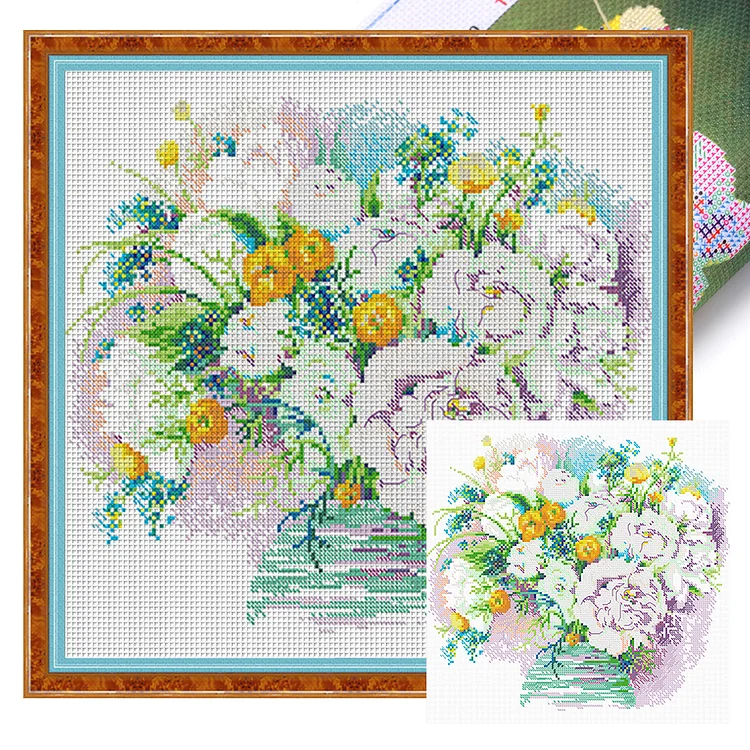 Spring-Peony Vase (37*37cm) 14CT Stamped Cross Stitch gbfke