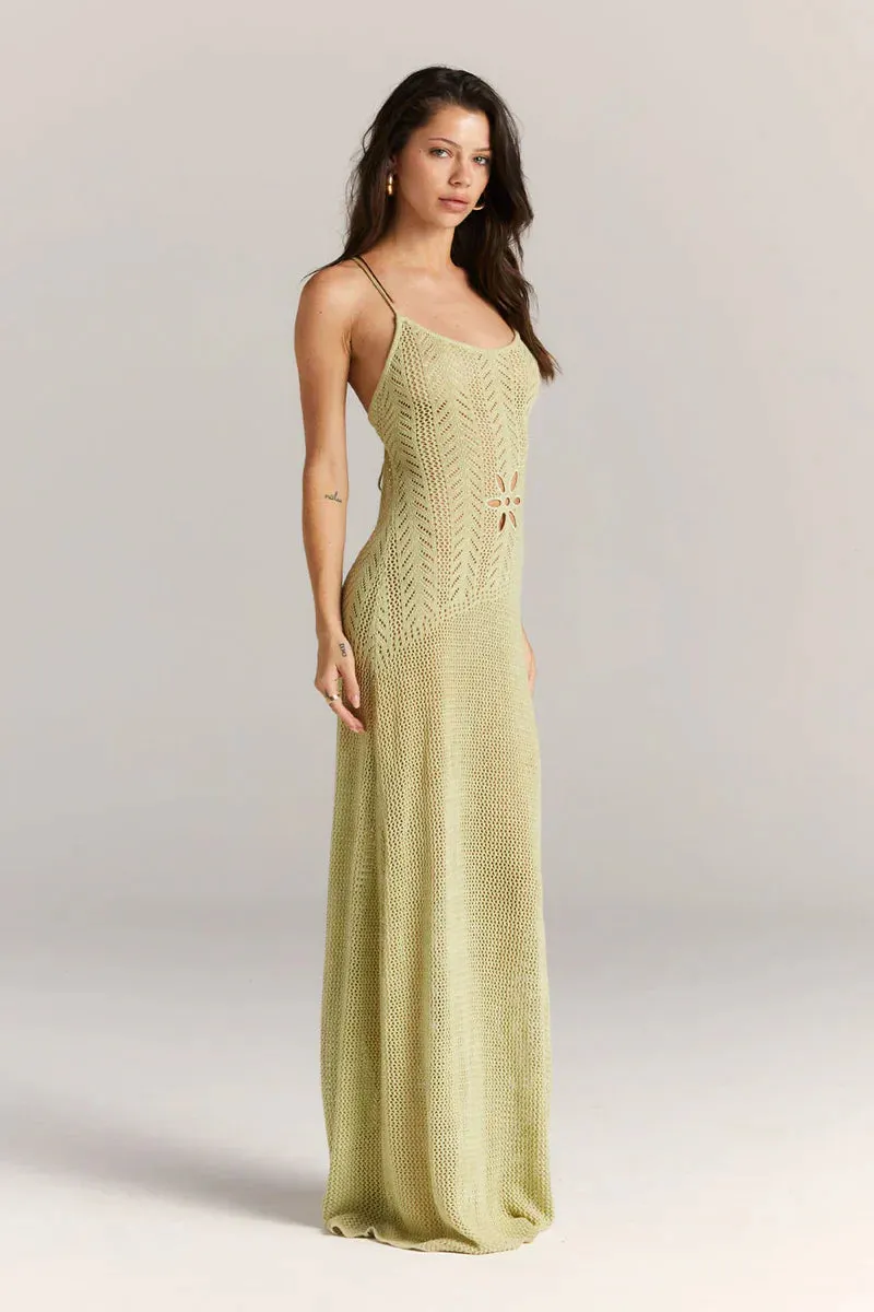 Kleidhaus Damen Strick Maxi-Kleid – Offenes Design, Florale Cutouts, Spaghetti-Träger-83282-1d7792d1-5ab2-49f5-a24f-f180526c4676