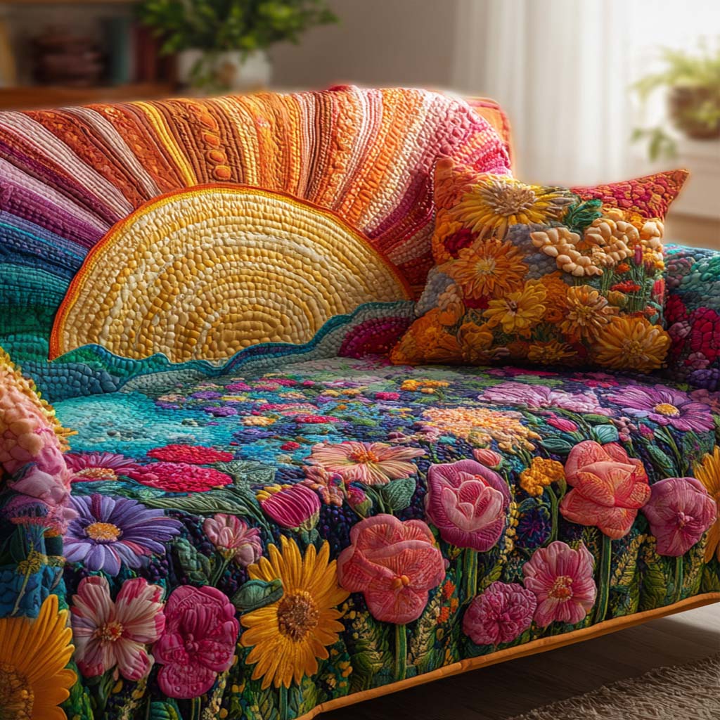 Meadow Bloom Rays Quilted Sofa Cover NCU0XD2069 everthome