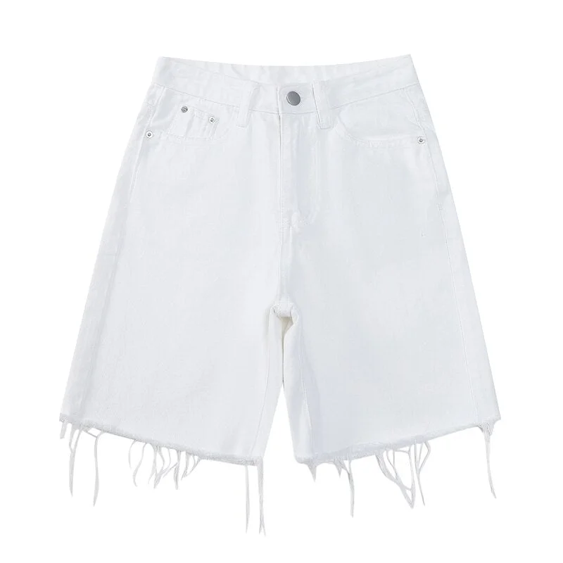 Bornladies Women Short Jeans Summer Streetwear High Waist Half Length Denim Trousers Casual Vintage Baggy Straight Short Pants