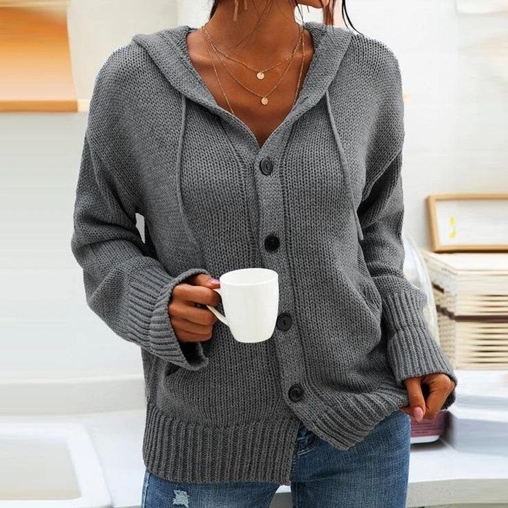 GREY BUTTONS HOODIE CARDIGAN