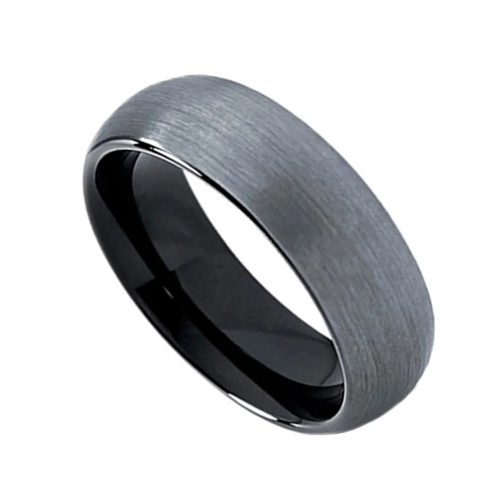 5MM 6MM 8MM Matte Brushed Black Domed Tungsten Carbide Rings Polished Finished For Men