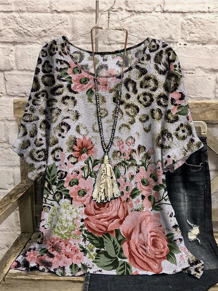 Women Long Sleeve V-neck Graphic Floral Printed Top
