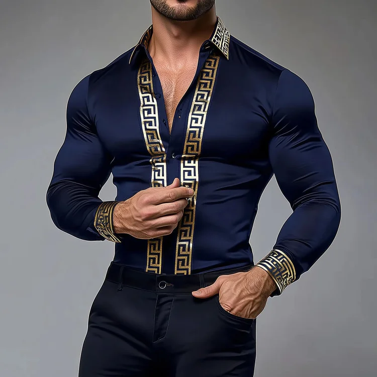 Okaywear Bronzing Geo Pattern Single Breasted Long Sleeve Shirt 