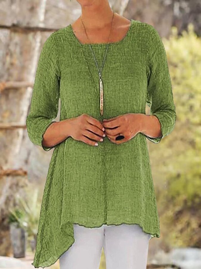 Solid Color Irregular Hem Casual T-Shirt