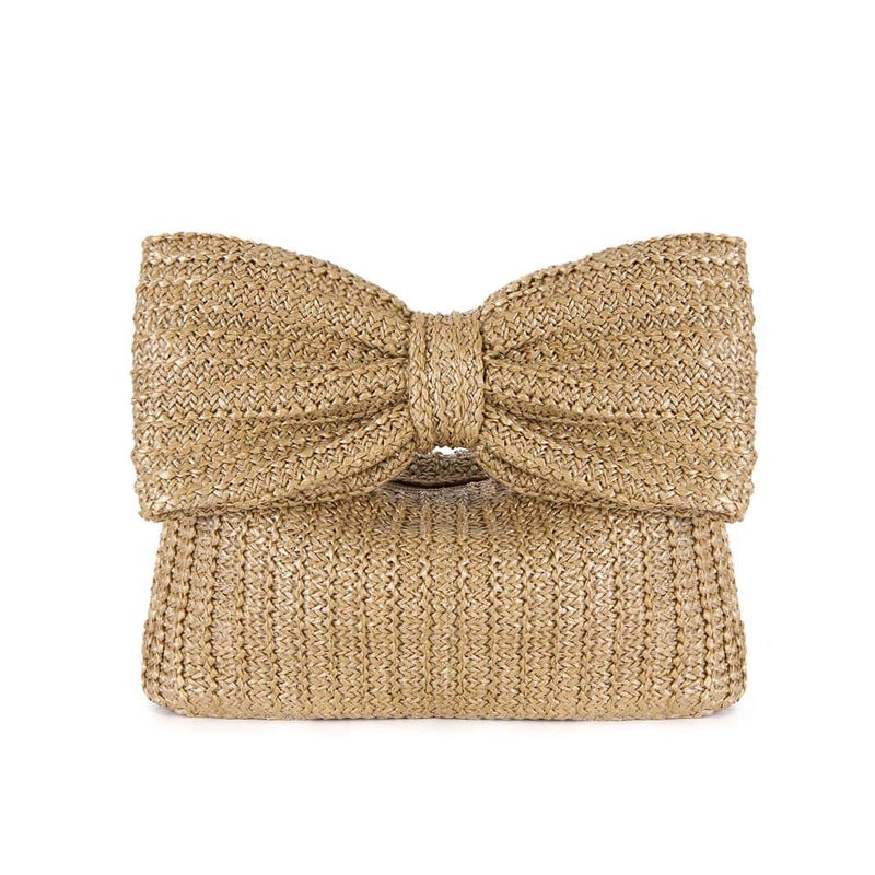 Women’s Straw Bow Knot Elegant Square Zipper Clutch Bag