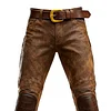 Men's Vintage Western Cowboy Brown Leather Knee Patches Work Pants Trousers by Inlyline