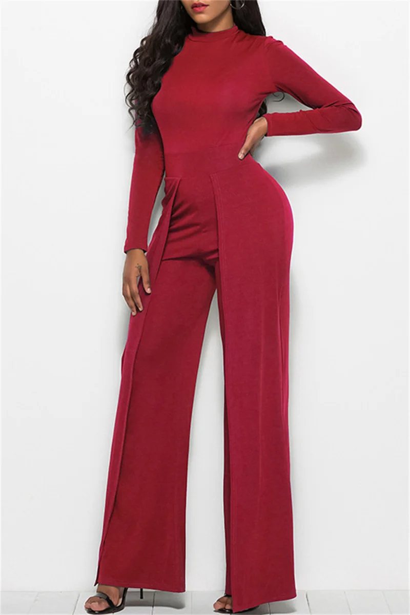 Red Fashion Casual Solid Basic Regular Jumpsuits | EGEMISS