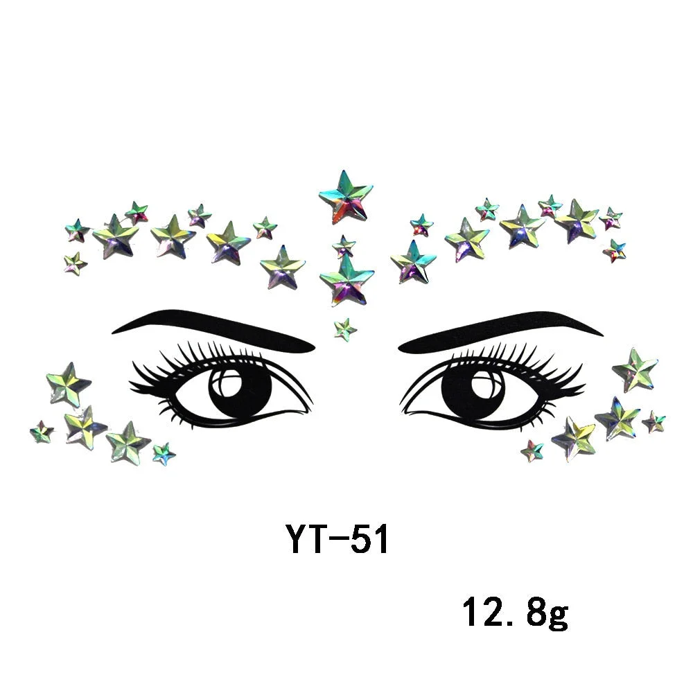 Facial Rhinestone Natural Resin Face Sticker Rhinestone Tattoo Makeup Party Christmas Party Face Decoration Makeup Stickers