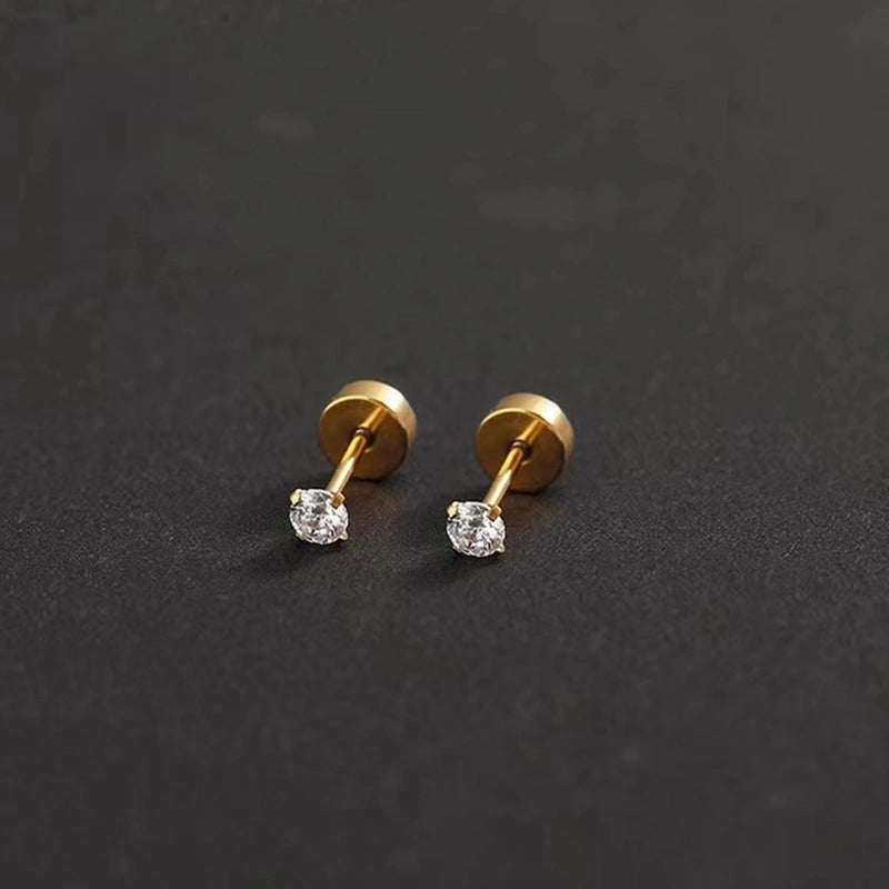 1 Pair Elegant Round Inlay 304 Stainless Steel Zircon 18K Gold Plated Stainless Steel Earrings