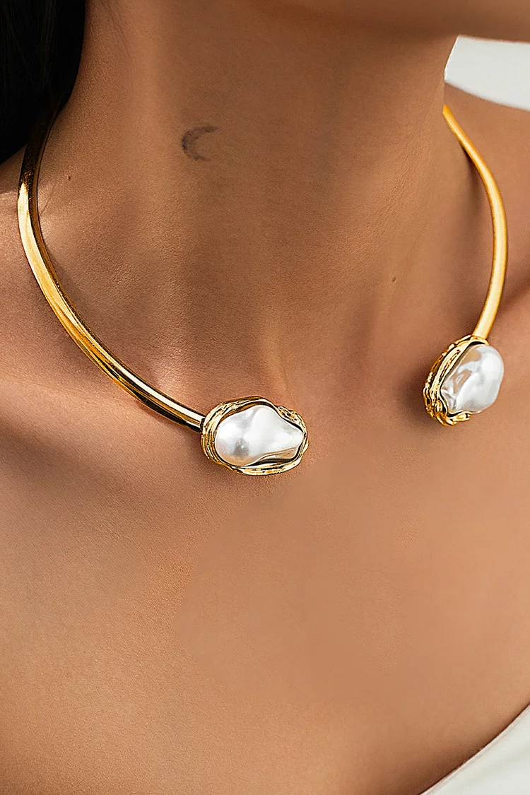 Party Baroque Irregular Pearl Inlaid Open Choker Bracelet Ring Jewelry Set 2024 - Xpluswear