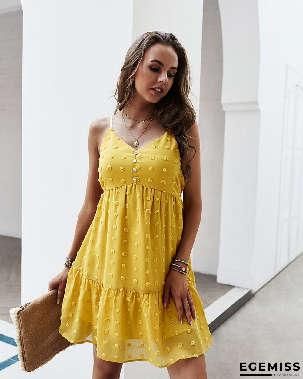 Women's Suspender Dress V-neck Sexy Casual Skirt Swing Skirt | EGEMISS