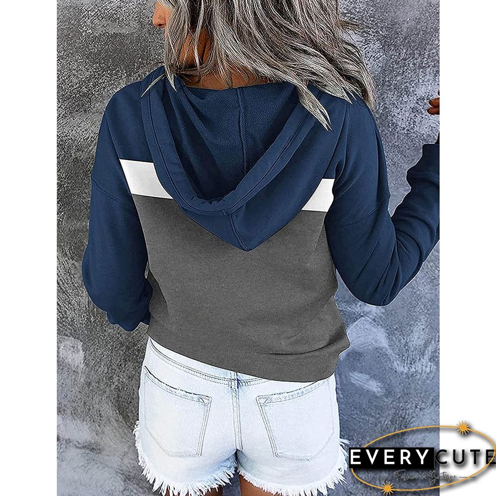 Navy Blue Colorblock 1/4 Zipper Pullover Sweatshirt