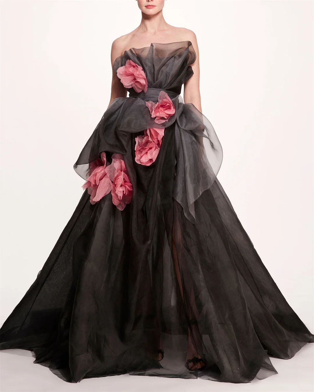 Women's Black Tube Top Flower Embroidery Mosaic Dress