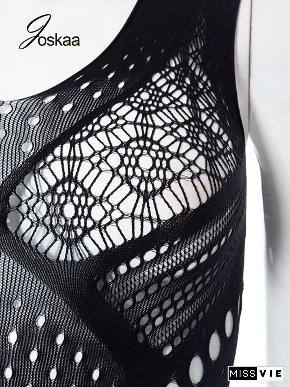 Hollow Out Mesh See Through Black Jumpsuit Summer Women Fashion One Piece Outfits Sexy