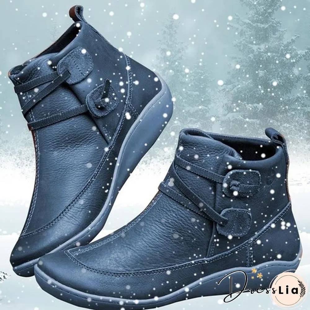 Womens Medieval Vintage Leather Boots Braided strap flat heel all season waterproof slip