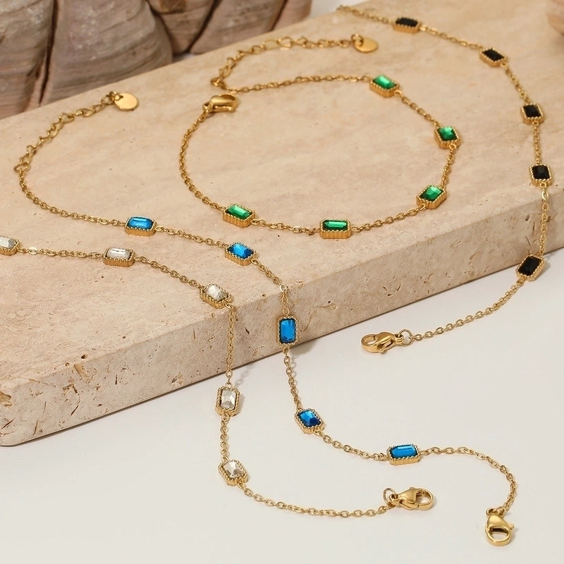 Hawaiian Vacation Modern Style Square 304 Stainless Steel Zircon 16K Gold Plated White Gold Plated Gold Plated Plating Inlay Bracelets Anklet Necklace